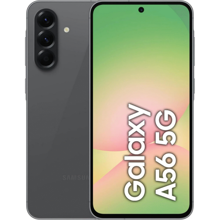 Fram- och bakifrån av den svarta Samsung A26 5G 256G-smarttelefonen, som visar tre bakre kameror och en helskärmsdisplay med "Galaxy A26 5G" på skärmen.