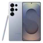 Samsung S25 Ultra 5G (256 GB, Titanium, Utmärkt skick) har en stor skärm med en "S"-grafik, fyra bakre kameralinser plus blixt och inkluderar en S Pen.